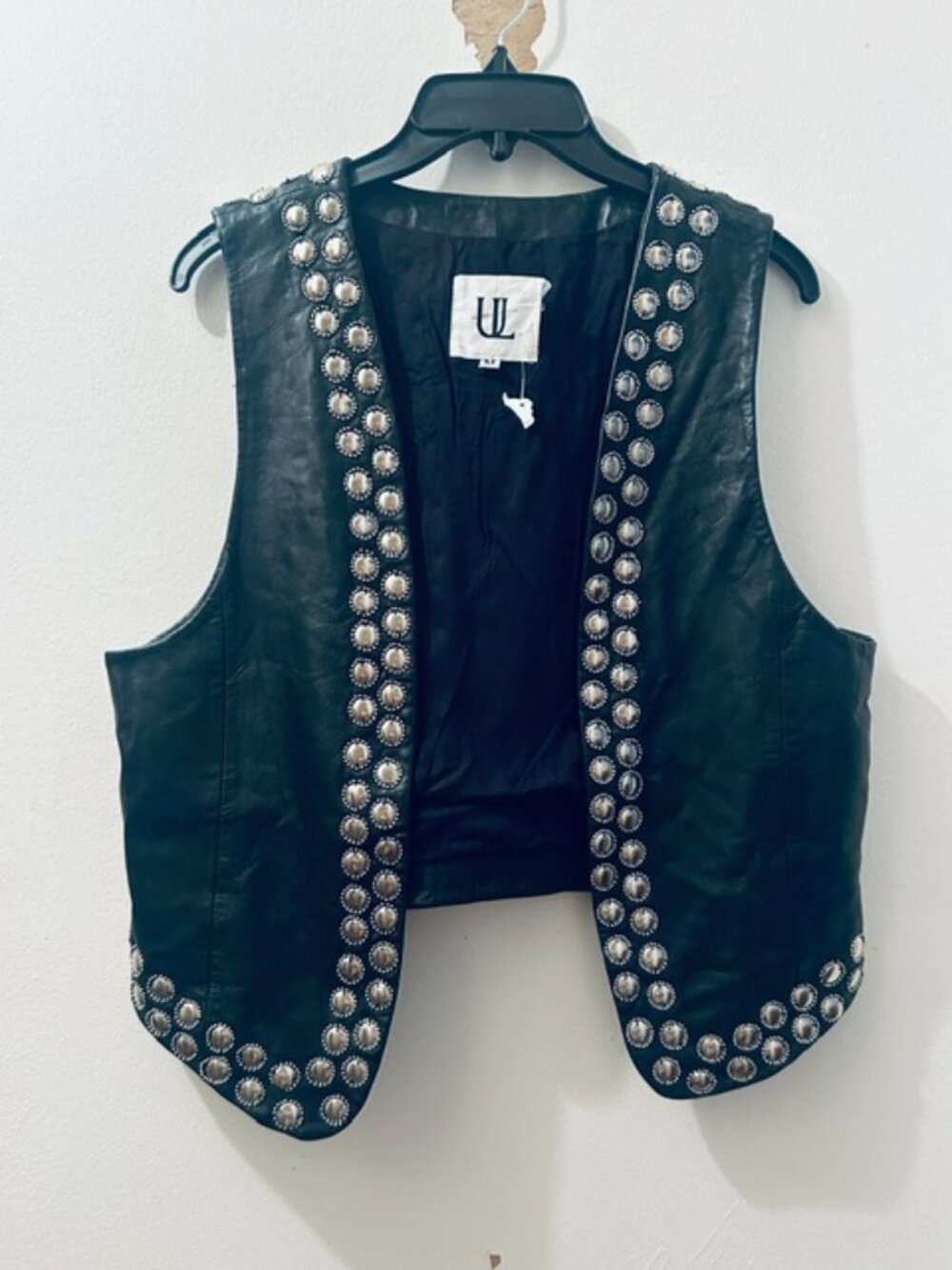 Understated Leather Rich Black Studded Lined Chunky Leather Vest NEW